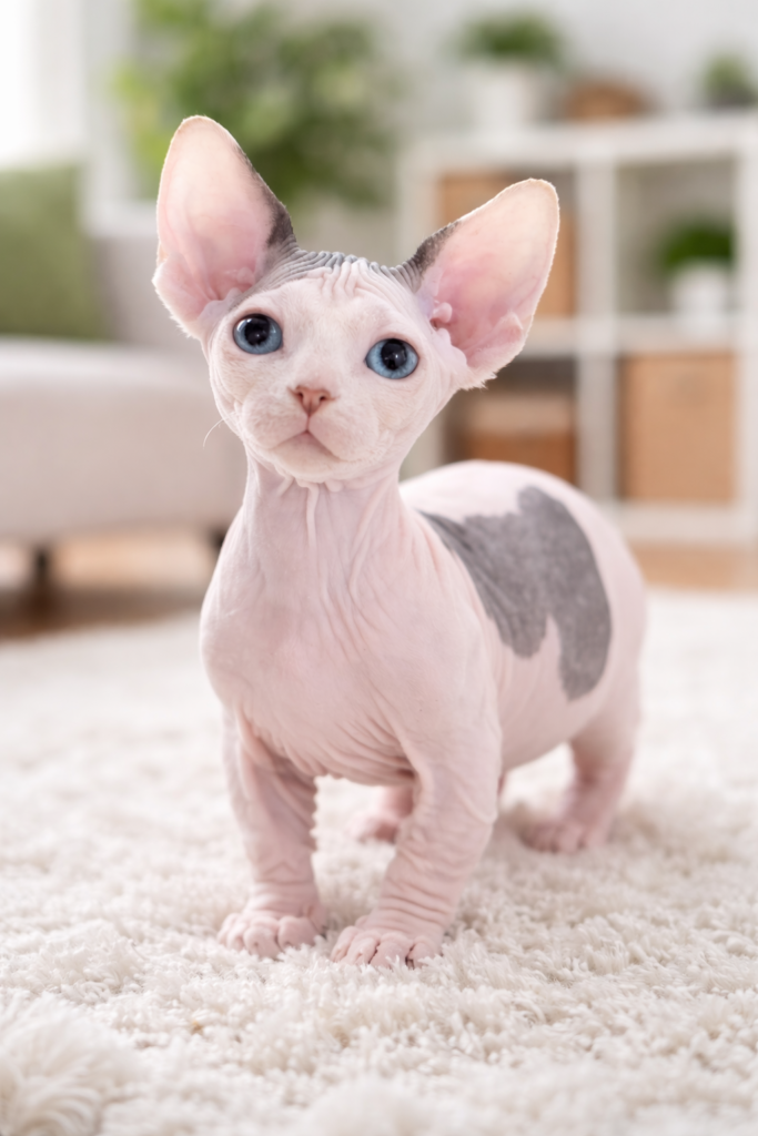 a healthy and socialized moonlit majesty sphynx kitten raised with a focus on hcm and health testing protocols.