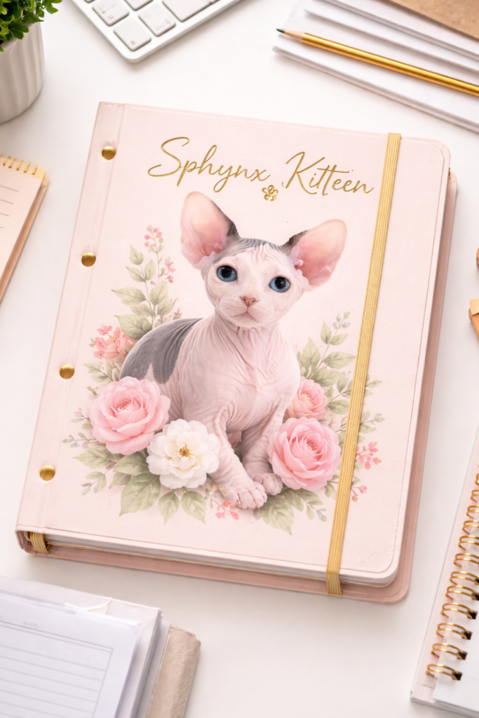 an organized folder for veterinary records and a checklist for new sphynx owners preparing for a new arrival.